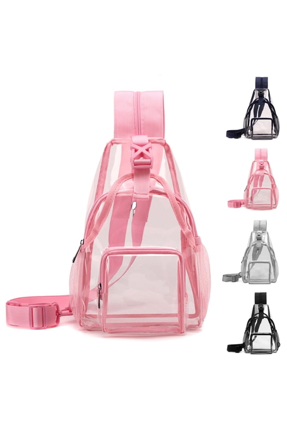 Hot Sales 2-Way Convertible Clear PVC Backpack Sling Bag Transparent Crossbody Chest Bag Adjustable Strap Dual Use See Through Backpack Crossbody Fanny Pack for School Concert Festival Sports Travel
