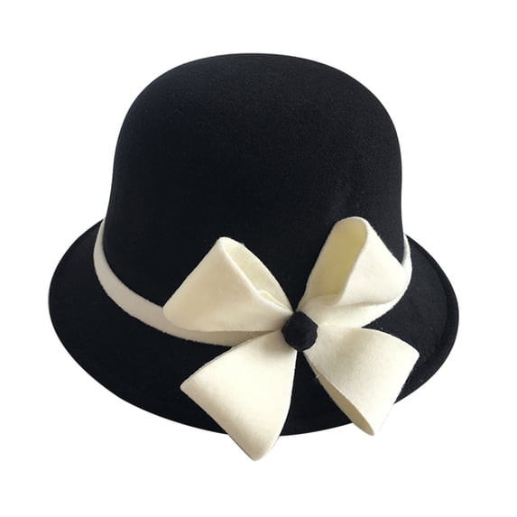 Hot Sales Under $5 Multicolor Cloche Hat GIJNRIUIUA Women Felt Bucket Hat with Large Bow Winter Dressy Hat Autumn and Winter Bow Knot Round Top Casual Fisherman's Basin Cap Small Bowler Hat