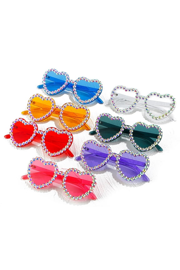 Hot Sales Under $5 Red Rhinestone Heart Shape Party Sunglasses GIJNRIUIUA Transparent Color Lens Bling Crystal Rim Decor Glasses Women Carnival Birthday Disco Festival Accessory