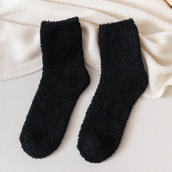 Hot Sales CNJKEHIUV Under $5 Women's Thick Warm Coral Fleece Floor Socks, Solid Color Cozy Plush House Crew Socks D One Size 1 Pair