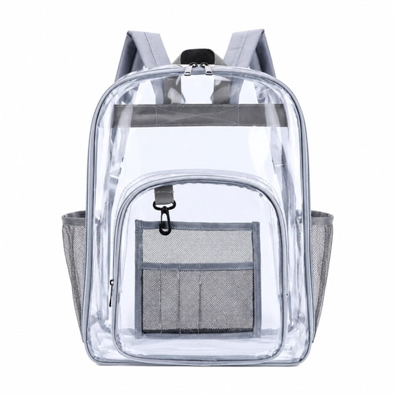 Hot Sales Clear Backpack Transparent Bookbag Front Mesh Card Organizer Pocket Side Mesh Water Bottle Pockets Adjustable Padded Shoulder Straps See Through Backpack for School Concert Sports Travel
