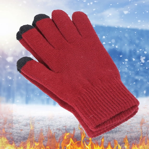 Hot Sales Gloves for Women GIJNRIUIUA Under $4 Men and Women Autumn and Winter Knitted Padded Warm Gloves Red Gloves & Mittens