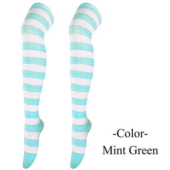 Hot Sales Knee High Stockings for Women Under $2 GIJNRIUIUA Mint Green Knee-High Socks Winter 1 Pair Christmas High Long Stockings for Womens Christmas Party Socks Striped Stocking