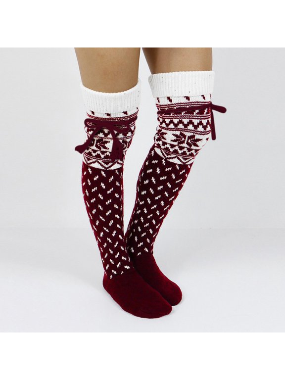 Hot Sales Long Casual Socks Under $6 GIJNRIUIUA Wine Knee-High Socks Winter Knit Thigh Knee High Socks Long Christmas Stockings Warm Women Over Socks Leg Warmers