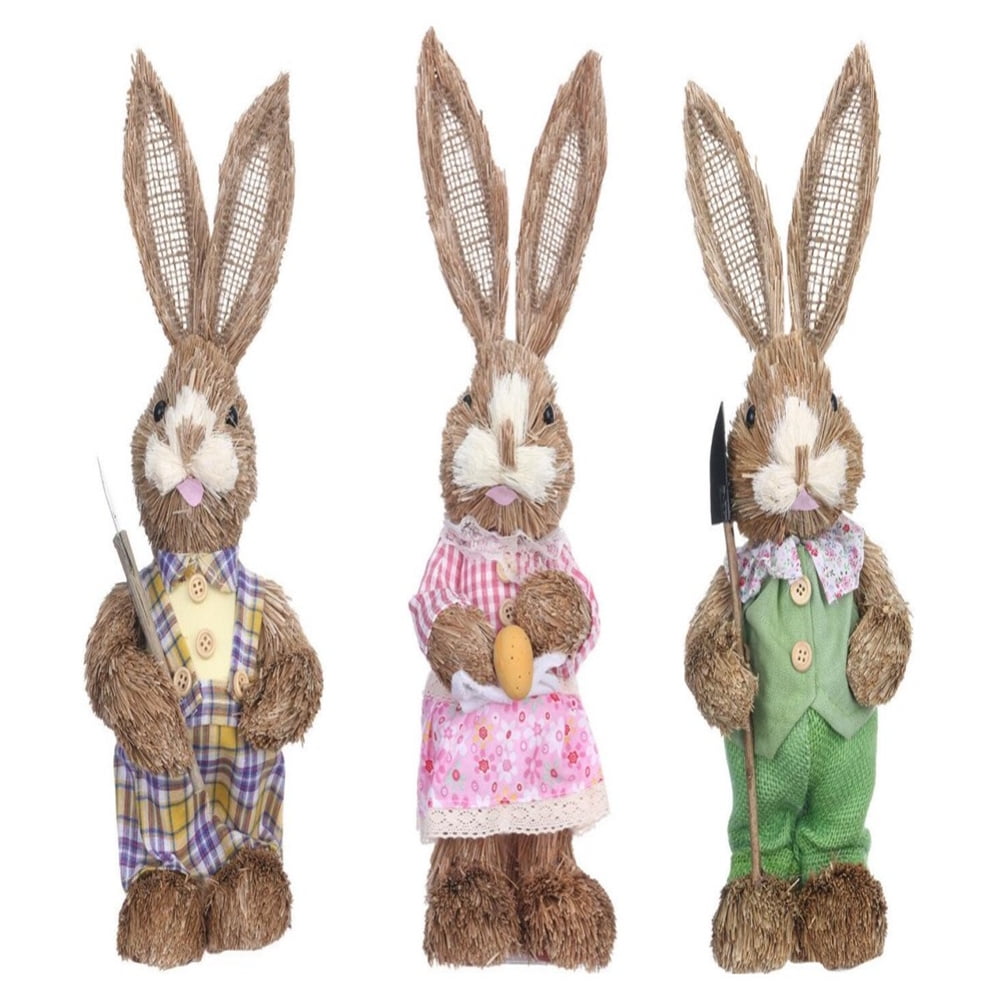 Hot Sales! MIARHB 3PCS Easter Bunny Figurine Straw Rabbit Simulation