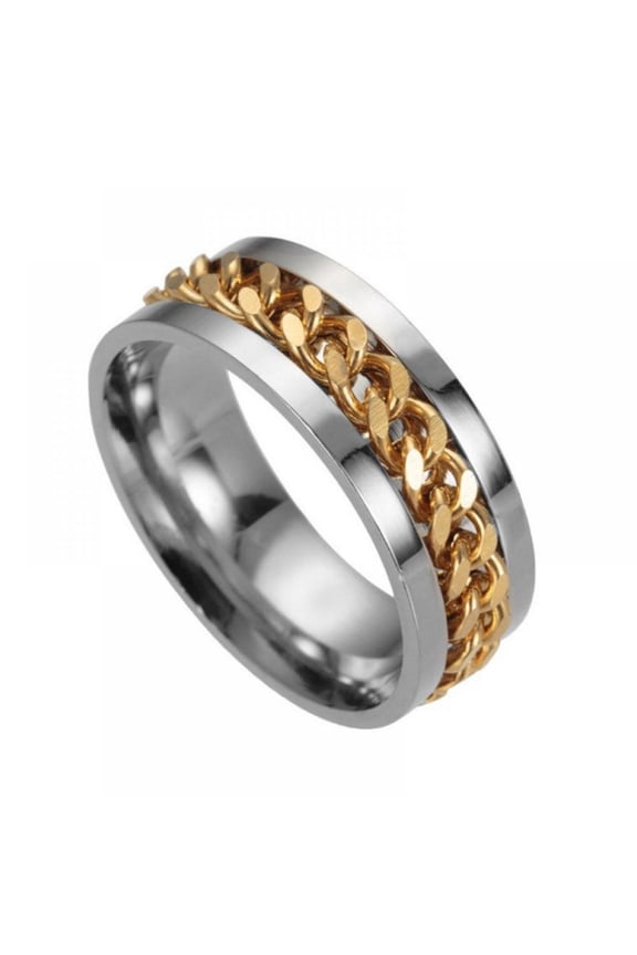 Hot Sales! Rotation Chain Jewelry Titanium Steel Chain Rotation Jewelry Ring Stainless Steel Fidget Ring Anxiety Ring for Men (Size:6-11)