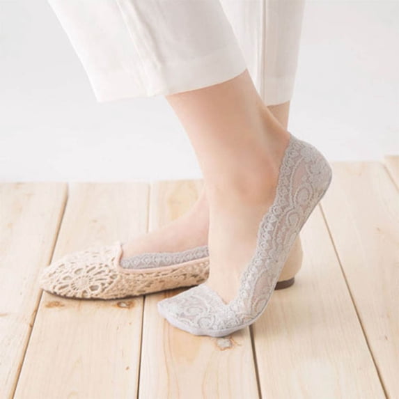 Hot Sales No Show Dress Socks for Women Under $2 GIJNRIUIUA Grey No-Show Socks Fashion Womens Cotton Blend Lace Antiskid Low Cut Socks Toe Ankle Sock Athletic Socks