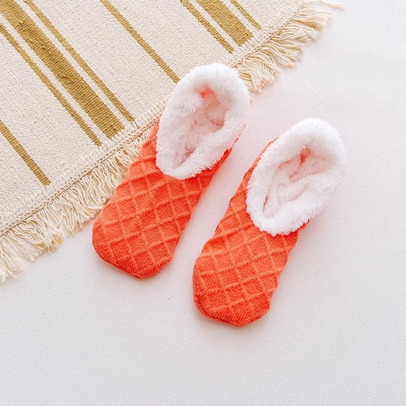 Hot Sales No Slip Gripper Socks for Women Under $2 GIJNRIUIUA Orange Ankle Socks Winter Ladies Warm Solid Color Floor Socks Non Slip Plush Knitted Coral Fleece Socks Ankle Socks
