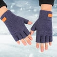 thumbnail image 1 of Hot Sales Thermal Cold Weather Fingerless Gloves GIJNRIUIUA Under $3 Half Finger Warm Knit Gloves for Adult Thickened Open Finger Outdoor Jacquard Gloves for Cycling Blue Gloves & Mittens, 1 of 3
