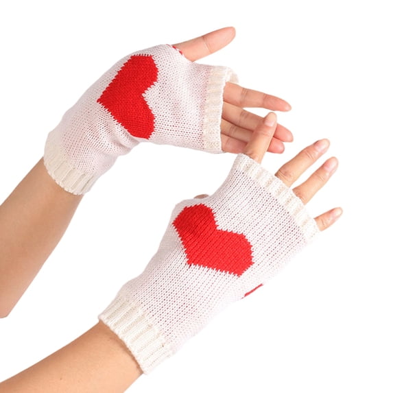 Hot Sales Thermal Warm Fingerless Gloves GIJNRIUIUA Under $3 Women's Solid Color Heart Pattern Missing Half Finger Warm Knit Gloves White Gloves & Mittens