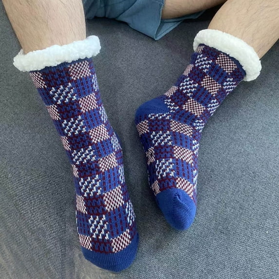 Hot Sales Thick Warm Socks Under $6 GIJNRIUIUA Blue Crew Socks Winter Men Slipper Fuzzy Socks Fluffy Cozy Cabin Warm Winter Soft Thick Comfy Fleece Non Slip Home Socks No-Show Socks