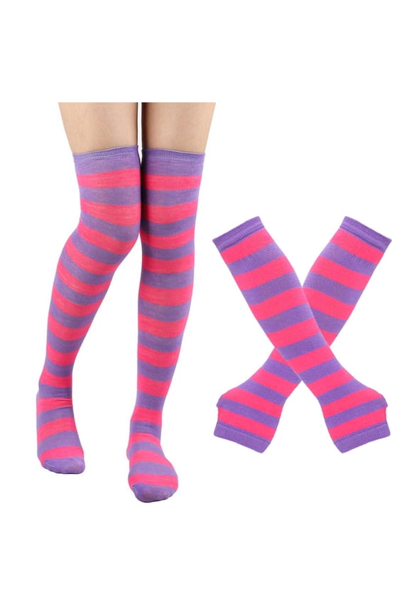 Hot Sales Thigh High Socks Under $2 GIJNRIUIUA Rose Gold Knee-High Socks Stockings Striped Women's High Gloves Socks Halloween Socks Socks Leg Warmers