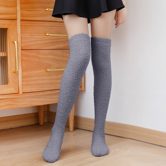 Hot Sales Thigh High Socks Under $5 GIJNRIUIUA Multicolor Knee-High Socks Winter Thermal Socks for Womens Coral Fleece Socks Casual Socks Winter Socks Soft Warm Comfort Long Socks