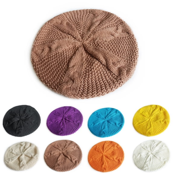 Hot Sales Under $5 Blue Beret Cap for Women GIJNRIUIUA Women Lady Knitted Beret Baggy Beanie Crochet Hat Winter Ski Knitted Cap Cowboy Hat