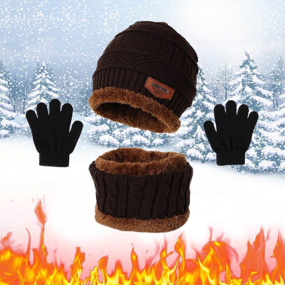 Hot Sales Under $5 Coffee Knit Winter Beanie Glove Set GIJNRIUIUA Boys and Scarf Hat Three Girls Knit Windproof Warm Thicken Cap Gloves Winter Hats