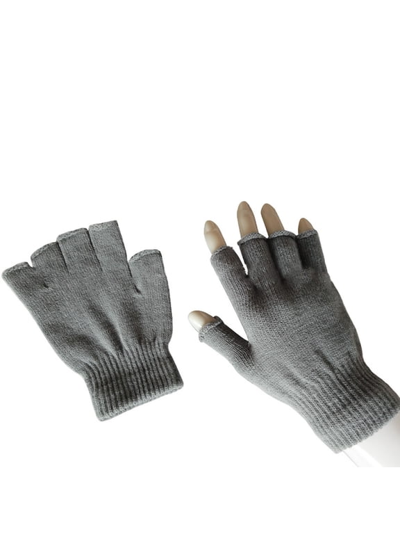 Hot Sales Warm Thin Non-slip Glove GIJNRIUIUA Under $3 Men's and Women's Winter Warm Solid Color Knitted Half-Finger Gloves Gray Gloves & Mittens