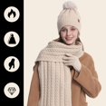 thumbnail image 1 of Hot Sales Winter Beanie Hat Scarf Gloves Set GIJNRIUIUA Under $15 Women's Winter Solid Color Warm Cycling Ear Knitted Hat Scarf Glove 3 Piece Set Beige, 1 of 4