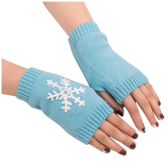 Hot Sales Winter Fingerless Gloves GIJNRIUIUA Under $3 Women's Snow Embroidered Coloured Knitted Half Finger Christmas Warm Gloves Multicolor Gloves & Mittens