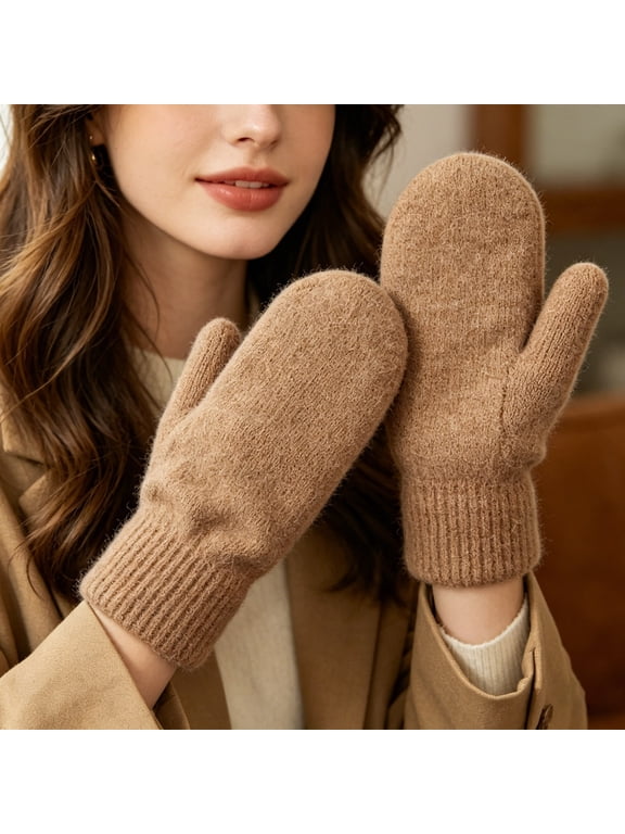 Hot Sales Winter Gloves GIJNRIUIUA Under $4 Women Mittens Double Cute Stretchy Soft Thickened Cold Color Autumn Winter Girls Gloves for Riding Brown Gloves & Mittens
