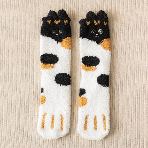 Hot Sales Winter Thermal Socks for Men & Women Under $2 GIJNRIUIUA Multicolor Crew Socks Winter Fuzzy Cat Socks Fluffy Cozy Slipper Socks Winter Sleeping Socks with Cat Pattern for Women Girls Gifts