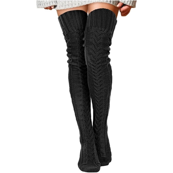 Hot Sales Women's Cotton Knee High Socks Under $6 GIJNRIUIUA Black Knee-High Socks Winter Women's Cable Knitted Boot Socks Extra Long Thigh High Winter Stockings Over Knee Leg Warmers Leg Warmers