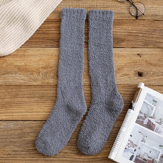Hot Sales Women's Long Socks Under $2 GIJNRIUIUA Dark Gray Knee-High Socks Winter Winter Women Coral Fleece Socks Middle Tube Sleeping Home Solid Calf Socks Leg Warmers