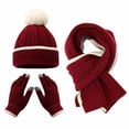 thumbnail image 1 of Hot Sales Womens Beanie Hat Scarf Gloves Set GIJNRIUIUA Under $15 3 Pcs Kids Winter Hat Gloves Scarf Set Girls Boys Beanie with Pompom Fleece Lined Mittens Neck Warmer Red, 1 of 4