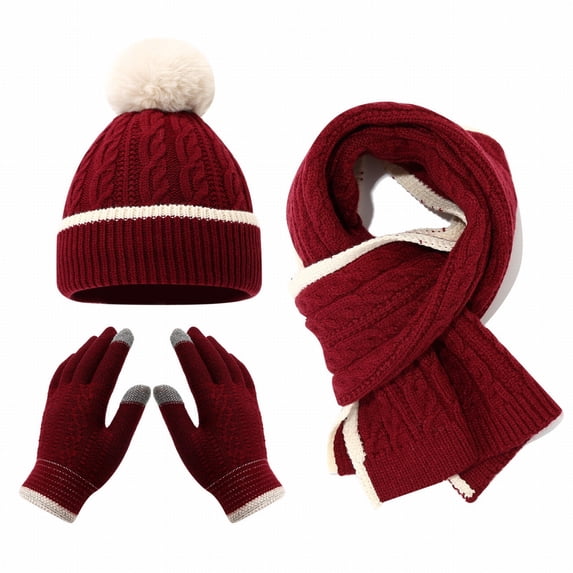 Hot Sales Womens Beanie Hat Scarf Gloves Set GIJNRIUIUA Under $15 3 Pcs Kids Winter Hat Gloves Scarf Set Girls Boys Beanie with Pompom Fleece Lined Mittens Neck Warmer Red