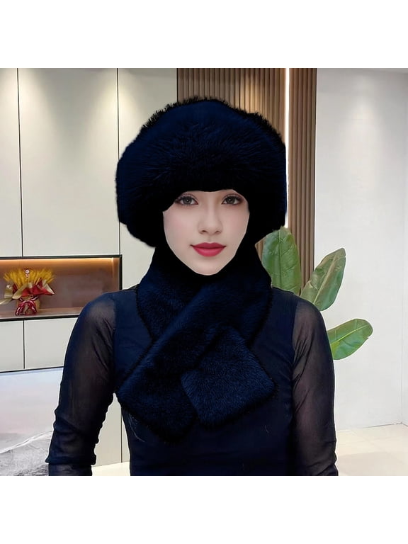 Hot Sales Womens Beanie Hat Scarf Gloves Set GIJNRIUIUA Under $7 2 Pcs/Set Women Winter Hat Scarf Set Fuzzy Plush Thickened Windproof Heat Retention Neck Wrap Solid Color Dome Fisherman Hat Black