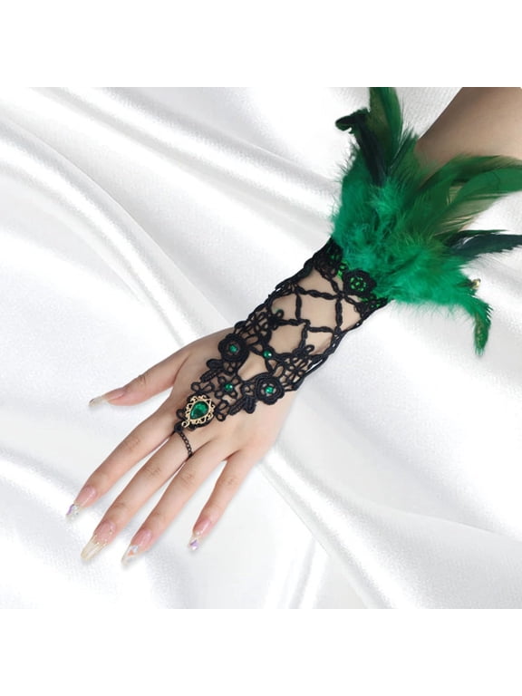 Hot Sales Womens Fingerless Gloves GIJNRIUIUA Under $4 Gothicism Witch Gloves Role Playing Mittens Mystical Lace Long Witch for Halloween Make Up Halloween Green Gloves & Mittens