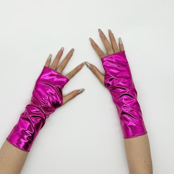 Hot Sales Womens Fingerless Gloves GIJNRIUIUA Under $3 Long Gloves Shiny Opera Gloves Role Play Glove for Adult Pink Gloves & Mittens