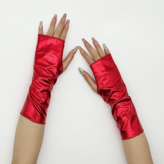 Hot Sales Womens Fingerless Gloves GIJNRIUIUA Under $3 Long Gloves Shiny Opera Gloves Role Play Glove for Adult Red Gloves & Mittens