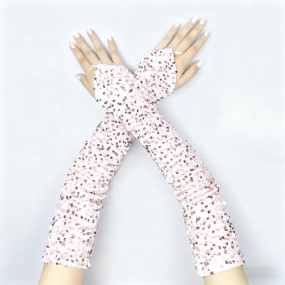 Hot Sales Womens Long Gloves GIJNRIUIUA Under $4 Sparkly Sequin Gloves Long Velvet Length Arm Sleeves Wedding Prom Gloves for Women Pink Gloves & Mittens