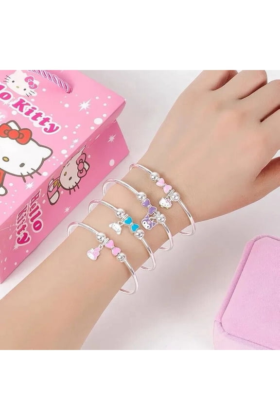 Hot Sanrio Bracelet Anime Cartoon Figure 925 Silver Jewel Enamel Pendant Metal Chain Wristband Boy Girl Jewelry Accessories Gift