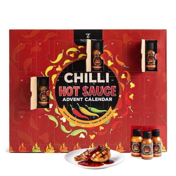 Hot Sauce Advent Calendar 2025-24 Days Chilli Sauce Advent Calendar 2025 Men, Non-chocolate Women Chilli Challenge Hot Sauce (Red)