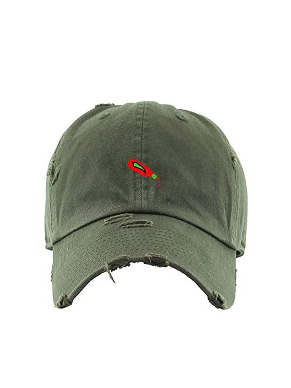 Hot Sauce Bottle Vintage Baseball Cap Embroidered Cotton Adjustable Distressed Dad Hat Olive