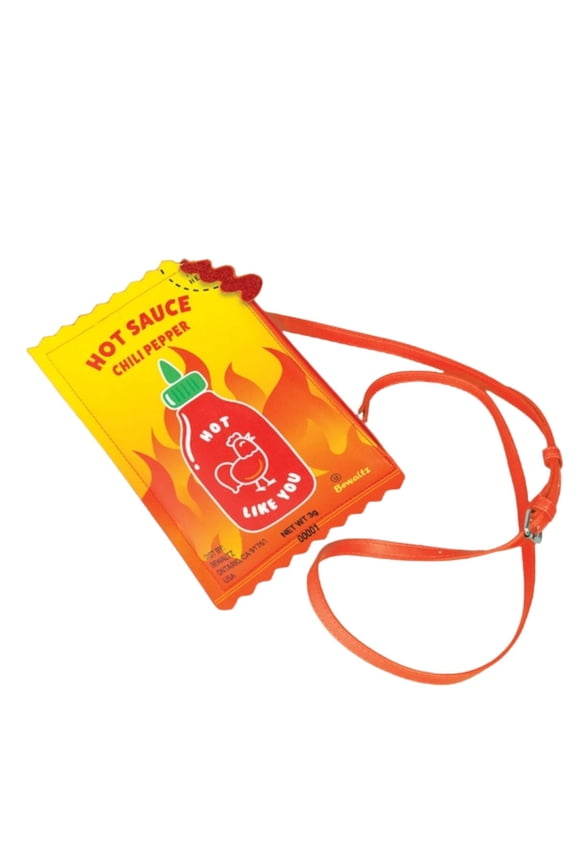 Hot Sauce Packet Crossbody Bag for Women Novelty Food-Inspired PU Leather Cute Purse, Fun Statement Handbag