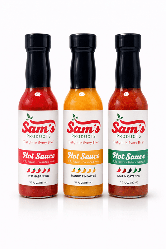 Hot Sauce Variety Pack (3 Pack) – Red Habanero, Cajun Cayenne & Mango Pineapple – Sweet & Spicy Pepper Sauce Bundle (5 oz Each)