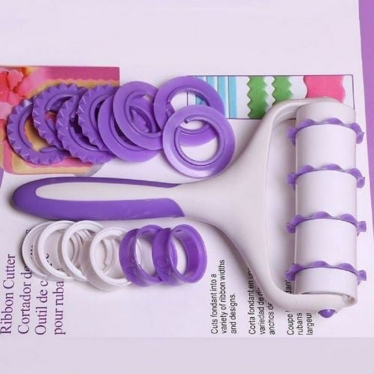 Fondant Ribbon Cutter Embosser Roller Set Fondant Strip Ribbon Cutter  Sugarcraft Tool Plastic Cake Rolling Pin Cake Decoration