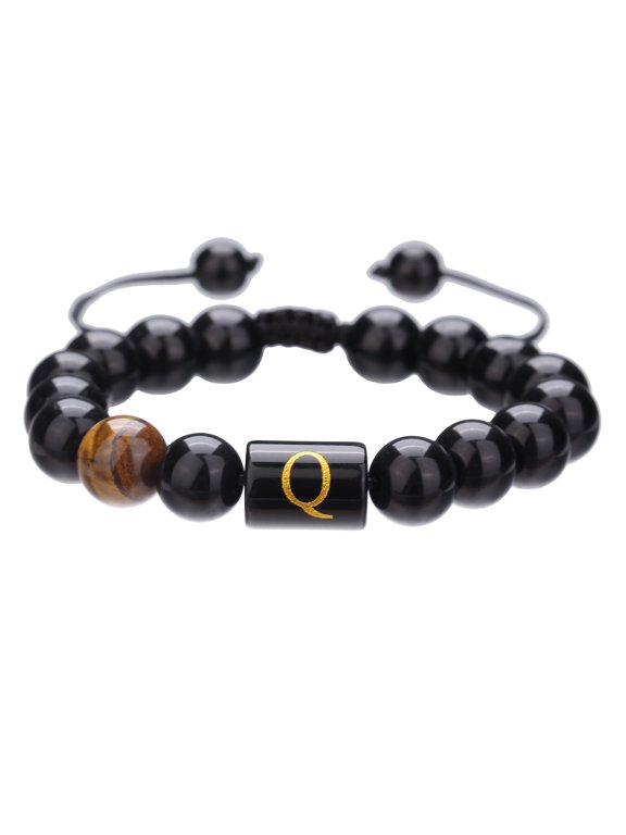 Hot Selling 10mm Black Onyx Bead Bracelet for Men - Adjustable Alphabet Initial Couples Bracelet