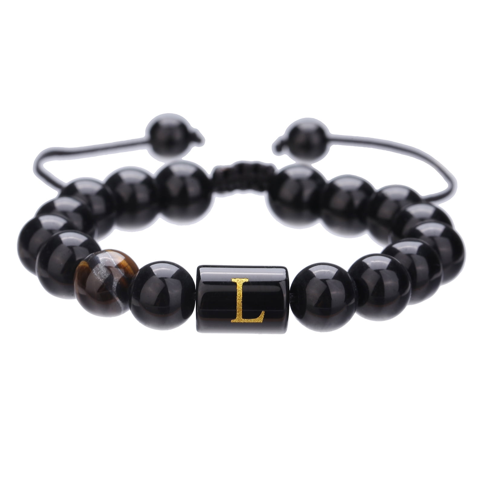 Hot Selling 10mm Black Onyx Bead Bracelet for Men - Adjustable Alphabet Initial Couples Bracelet