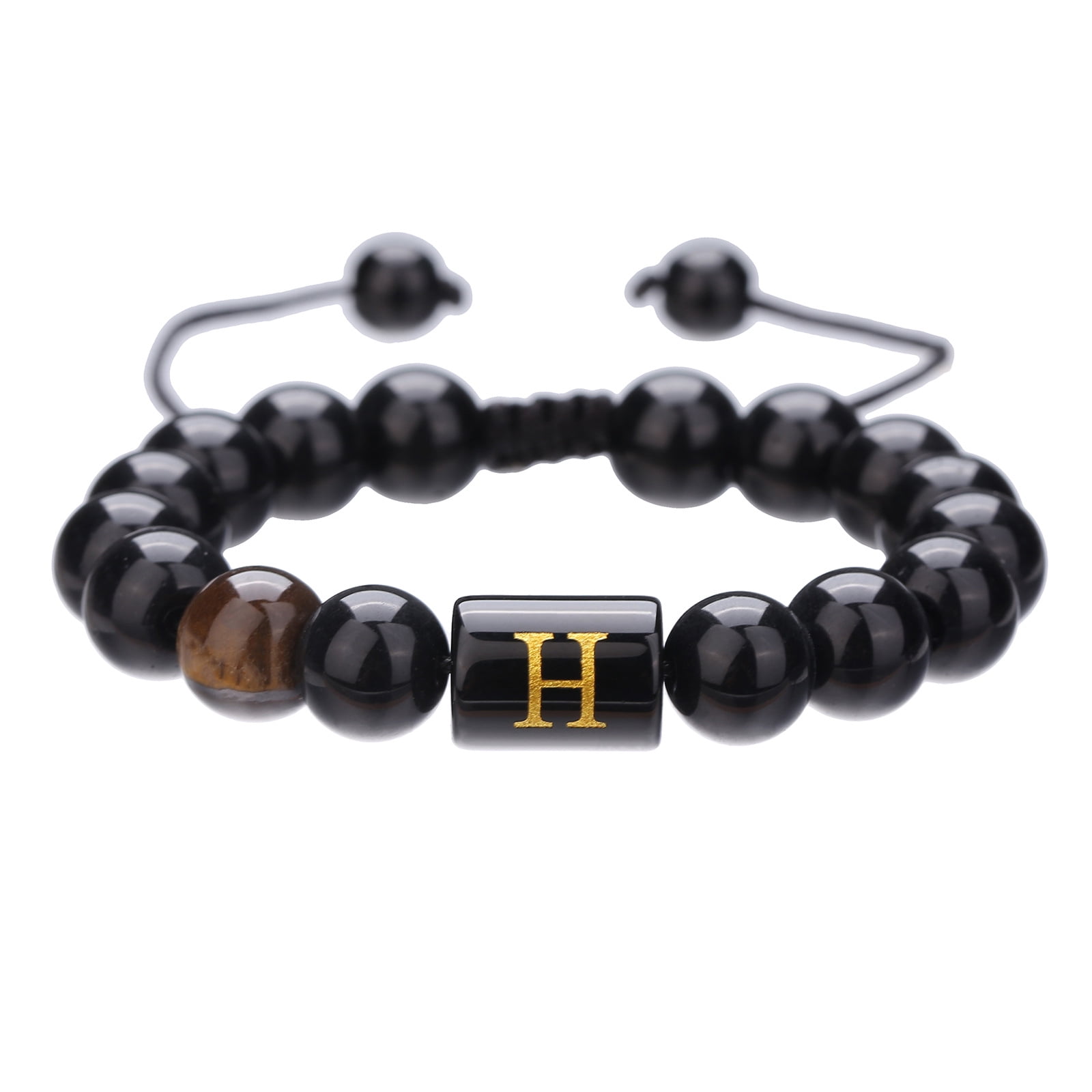 Hot Selling 10mm Black Onyx Bead Bracelet for Men - Adjustable Alphabet Initial Couples Bracelet