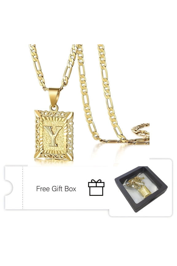 Hot Selling 14K Real Golden Plated Jewelry Initial PendantWecklace For Men Womens, Square Letterapital Necklace Alphabets From A-ZFigaro Chain Necklace