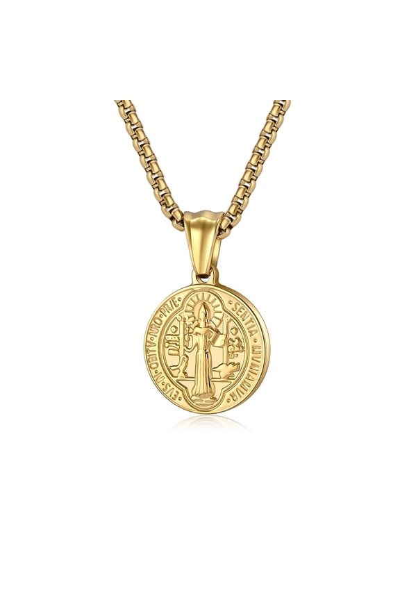 Hot Selling 14K Yellow Gold Father Saint Benedict Necklace Round Label Exorcist Pendant In Europe And America
