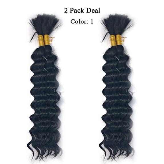 Hot Selling 18" Deep Weave Bulk Braiding Hair, Human Hair Blend Micro Braids 18" Deep Wave Bulk for Braiding and Colors, #1 Jet Black - 2 Pack