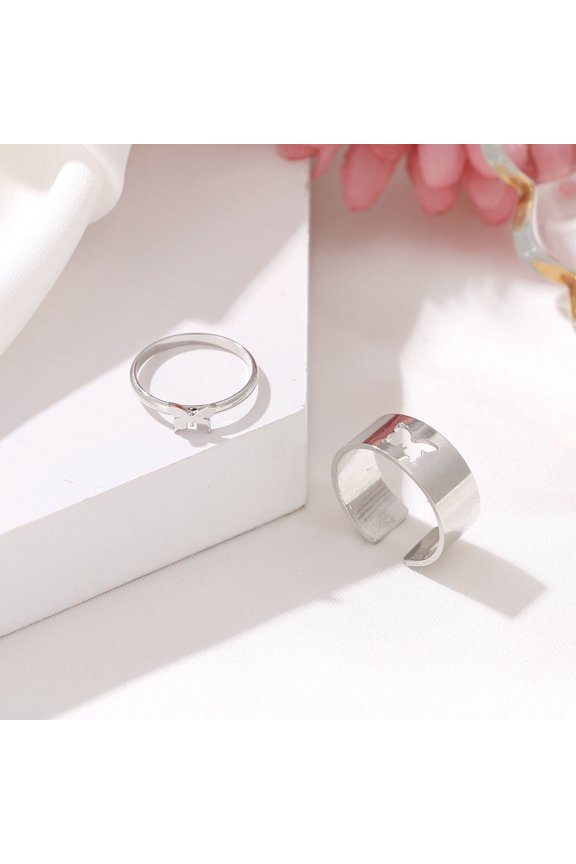 Hot Selling Creative Personality Butterfly 2-Piece Set Ins Same Punk Style Couple Ring