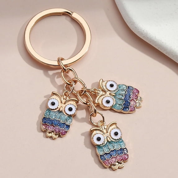 Metal Owl Keychain with Ladybug Charm and Flower Decoration Fashion Bag Ornament European Accessories Ghost Face
