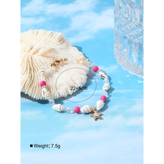 Hot-Selling Natural Turquoise Bead Bracelet - Nautical Beach-Themed Shell, Crystal Beads, and Starfish Charm Bracelet