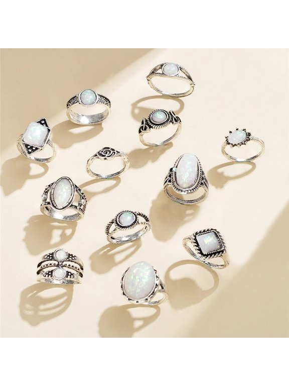Hot-Selling New Vintage Overlapping Geometric Ring Set for Women - Gemstone Rings, Knuckle Rings, and Stackable Bands