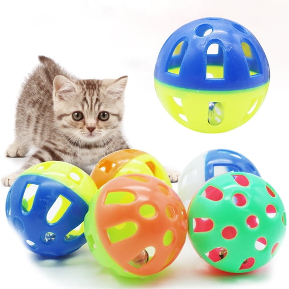 Walbest 18 Pieces Plastic Cat Toy Balls with Bell Inside Kitten Chase Toys Lattice Jingle Balls Cat Pounce Rattle Ball for Cat Exercise and Play Indoor
